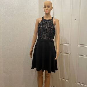 Xtraordinary Black Dress Sz 13 Halter Lace Mini Cutout Fit & Flare Skater Skirt